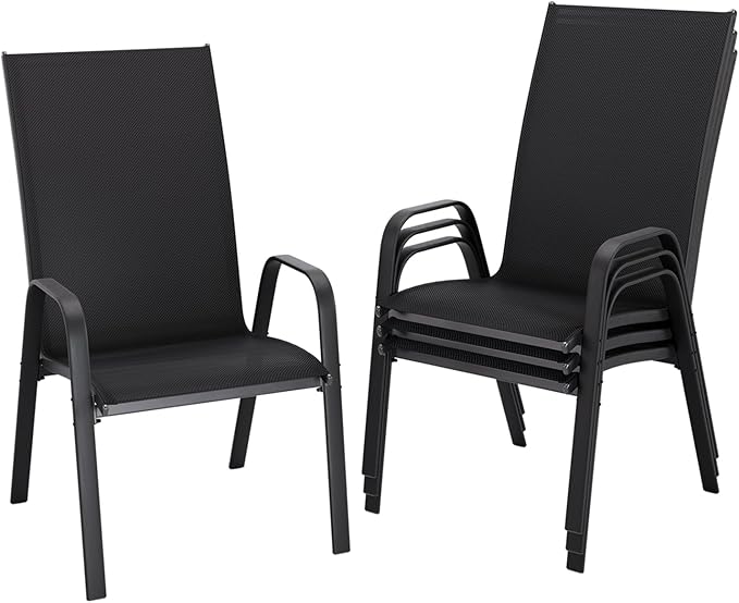 JEAREY Patio Dining Chairs Set of 4, Outdoor Stackable Dining Furniture Set, All Weather Dining Set for Lawn, Garden, Backyard, Poolside, Black