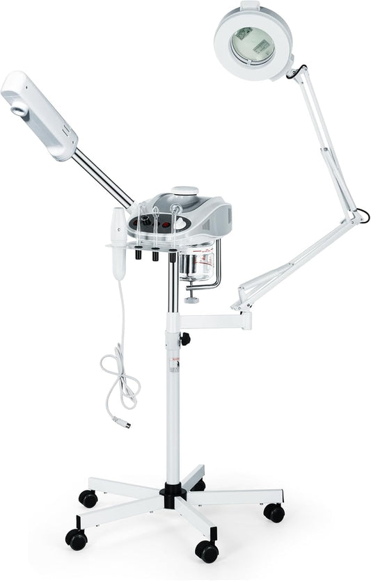 Funnylife 3 in 1 Aromatherapy Facial Steamer, 5X Magnifying LED Lamp, High Frequency Machine,Salon Spa Beauty Equipment