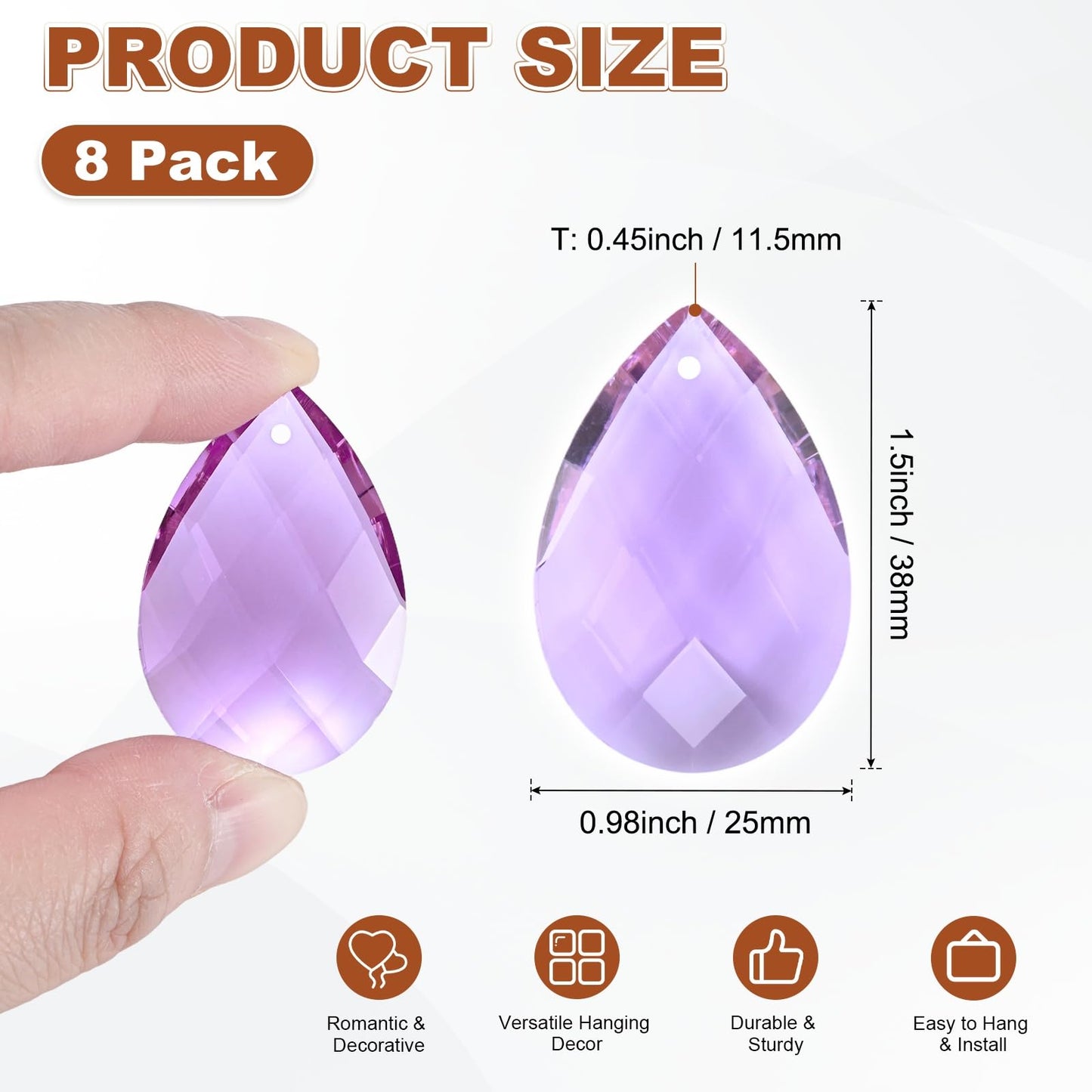 M METERXITY 8-Pack Crystal Grid Prisms, 38mm/1.5 Inch Chandelier Pendant Maker Hanging Crystals Chandelier Prisms for Home/Windows/Garden/DIY Decoration[Purple]