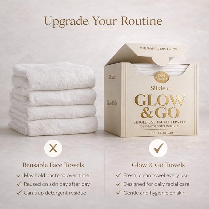 Glow & Go XL Disposable Face Towel 10x15 Inch, 100% Biodegradable Premium Towels