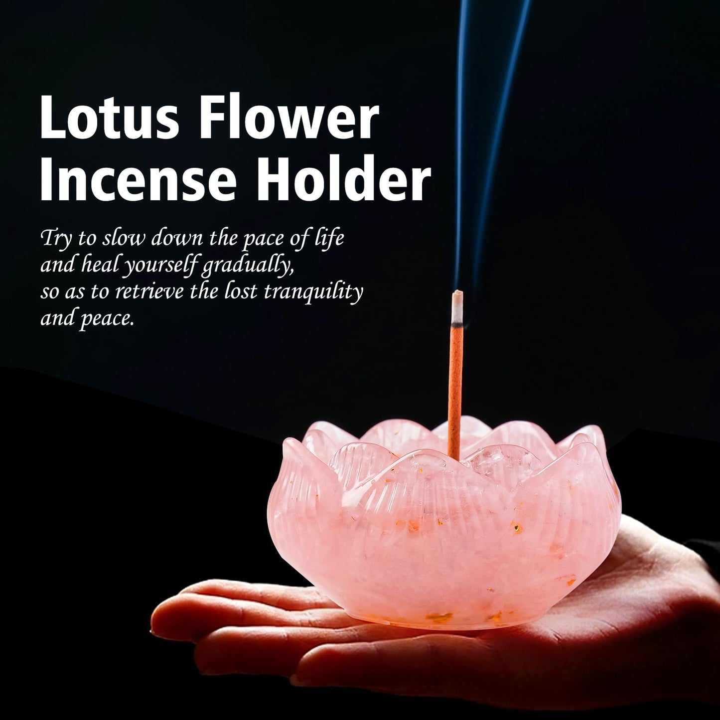 Incense Holders 40 Incense Sticks Rose Quartz Resin and Crystal Lotus Burner Soothe The Nerves Removable Ash Collector for Meditation, Yoga & Spiritual Home Decor