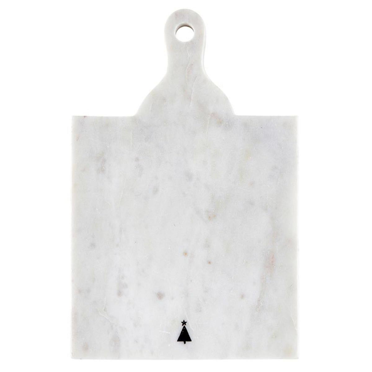 Santa Barbara Design Studio Joy to The World Square White Marble Charcuterie Cheese Tray with Handle, Small Black Tree Icon, 10.75" x 7"