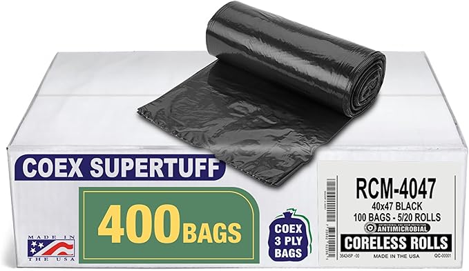 Aluf Plastics - 3 Ply Trash Bags, 45 Gallon, 1.25 Mil