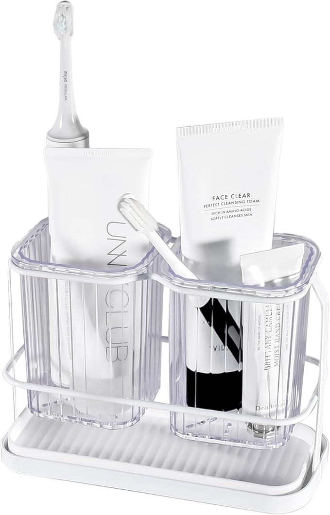 KONE Clear Toothbrush Holders for Bathroom, 2 Cups Wall Mounted, Dry & Wet