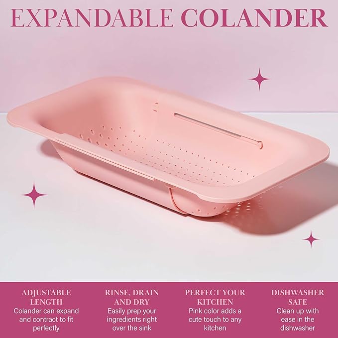 Paris Hilton Over the Sink Expandable Colander, Extendable Strainer, Adjustable