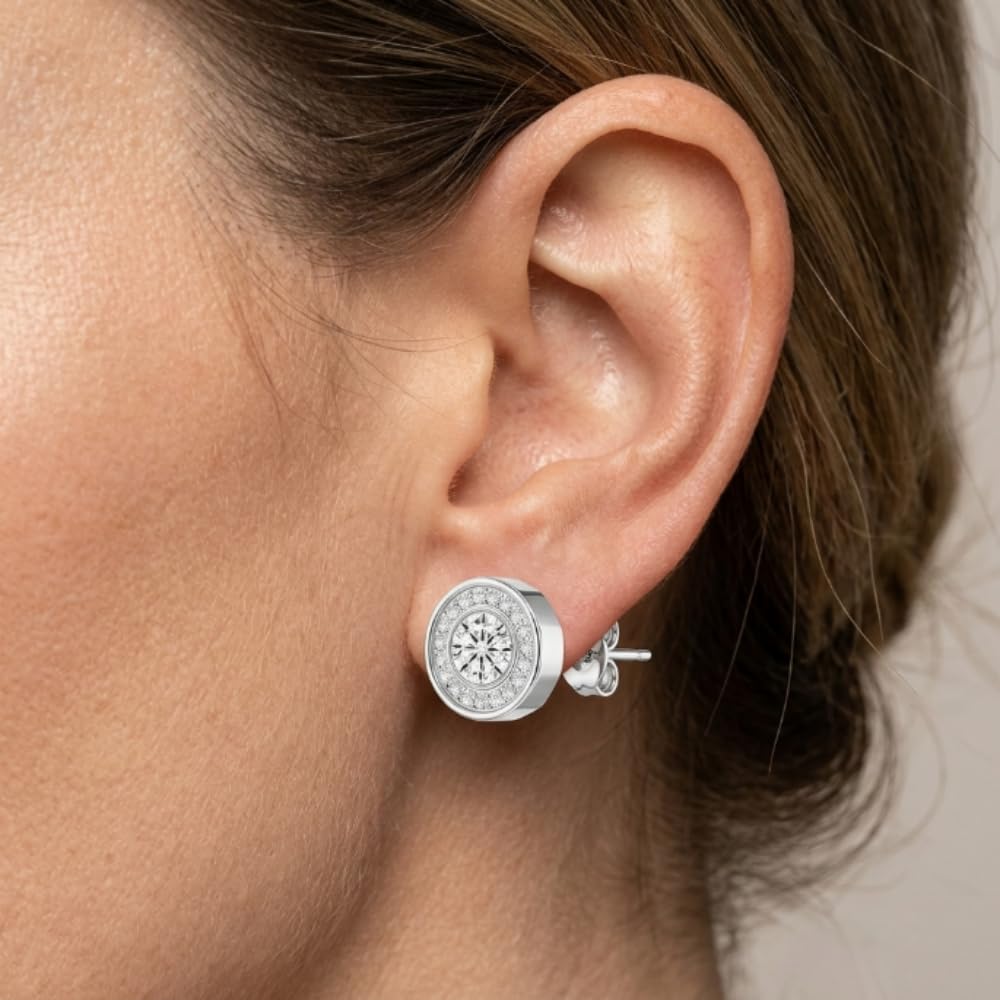 Halolux Lymphatic Earrings For Women, 18 K Gold Plated Honorable Joy Inspire Stainless Steel Hypoallergenic Germanium Acupuncture Lymph Detox Menopause Jewelry Gift Card (Silver Round)