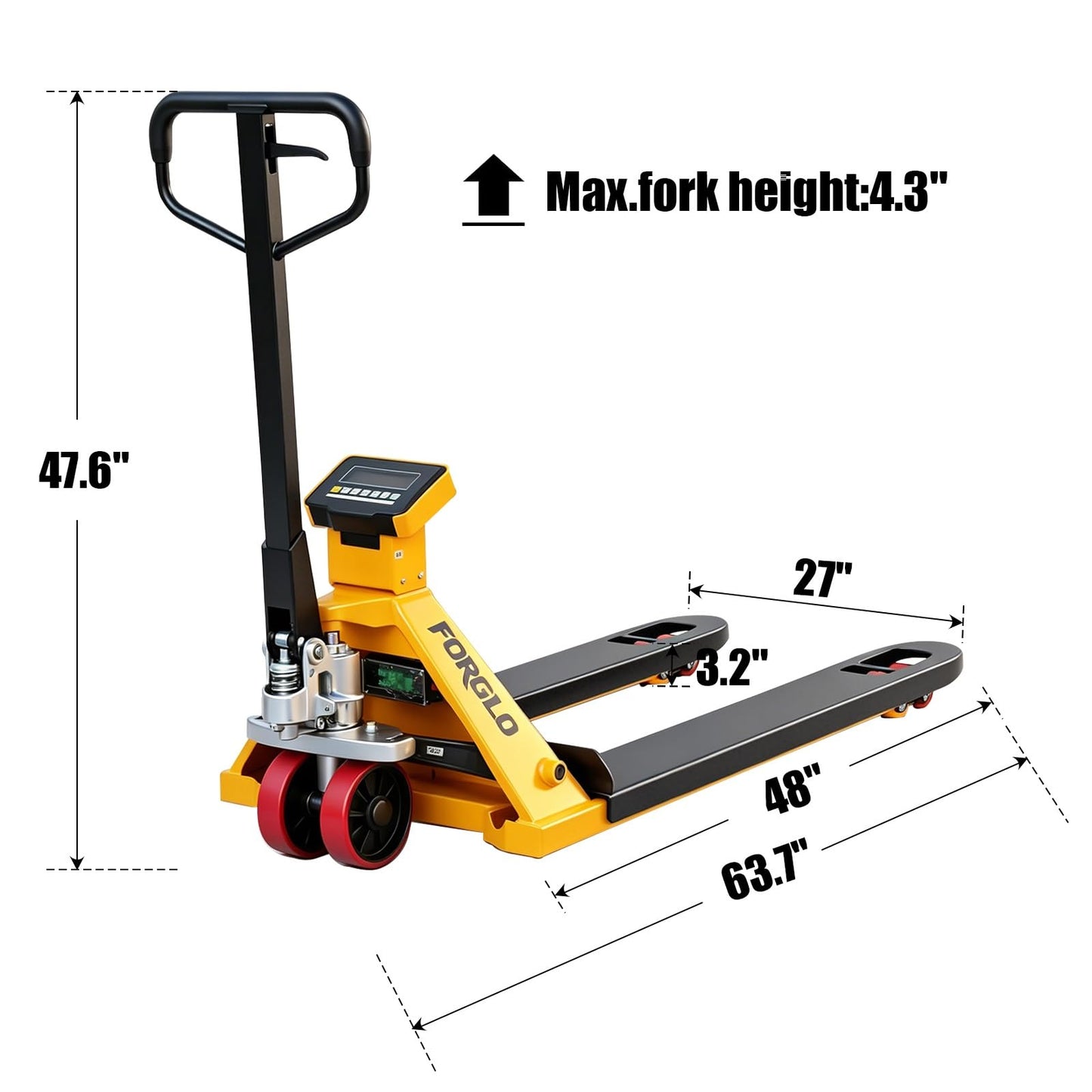 Pallet Jack Scale, 6600 lbs Capacity, 48"x 27" Forks, Lb/Kg Switchable, LCD Display, Manual Hydraulic Pallet Truck w/Electronic Scale for Warehouse, Shipping, Supermarket, Industrial