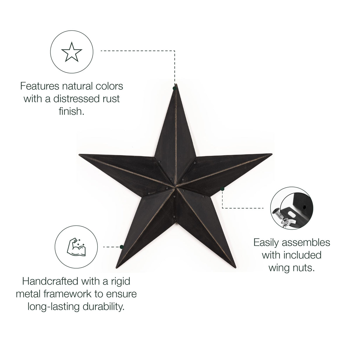 The Hearthside Collection CWI Gifts Metal Barn Star - 36 inch Galvanized Hanging Star - Farmhouse Wall Decor - Black