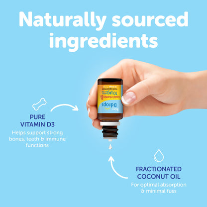 Baby Ddrops 10 µg 60 Drops - Daily Vitamin D3 Supplement for Infants and Young Children - Supports Teeth & Bone Health - No Preservatives, No Taste, Non-GMO, Allergy-Friendly.