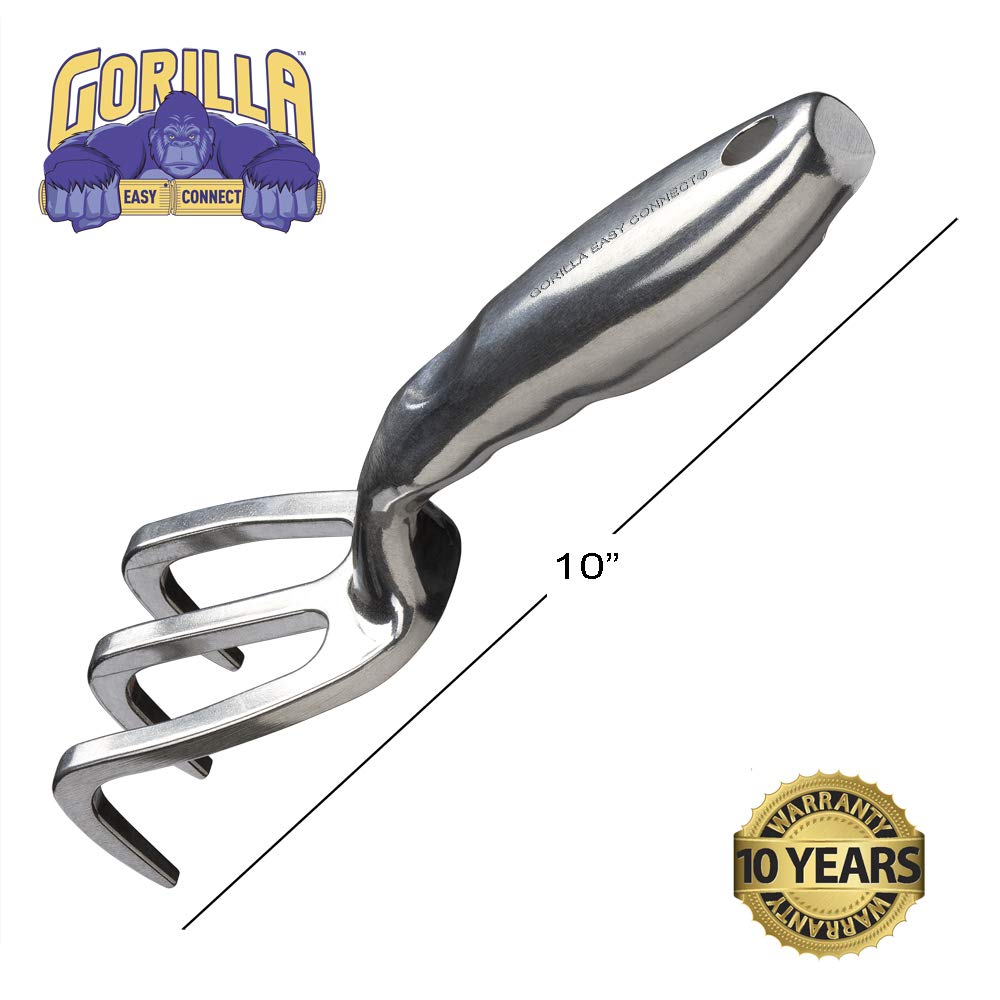 Gorilla Easy Connect Heavy Duty Garden Tools with Digging Trowel, Transplant Trowel and Cultivator Hand Rake Solid One Piece Cast Aluminum Construction