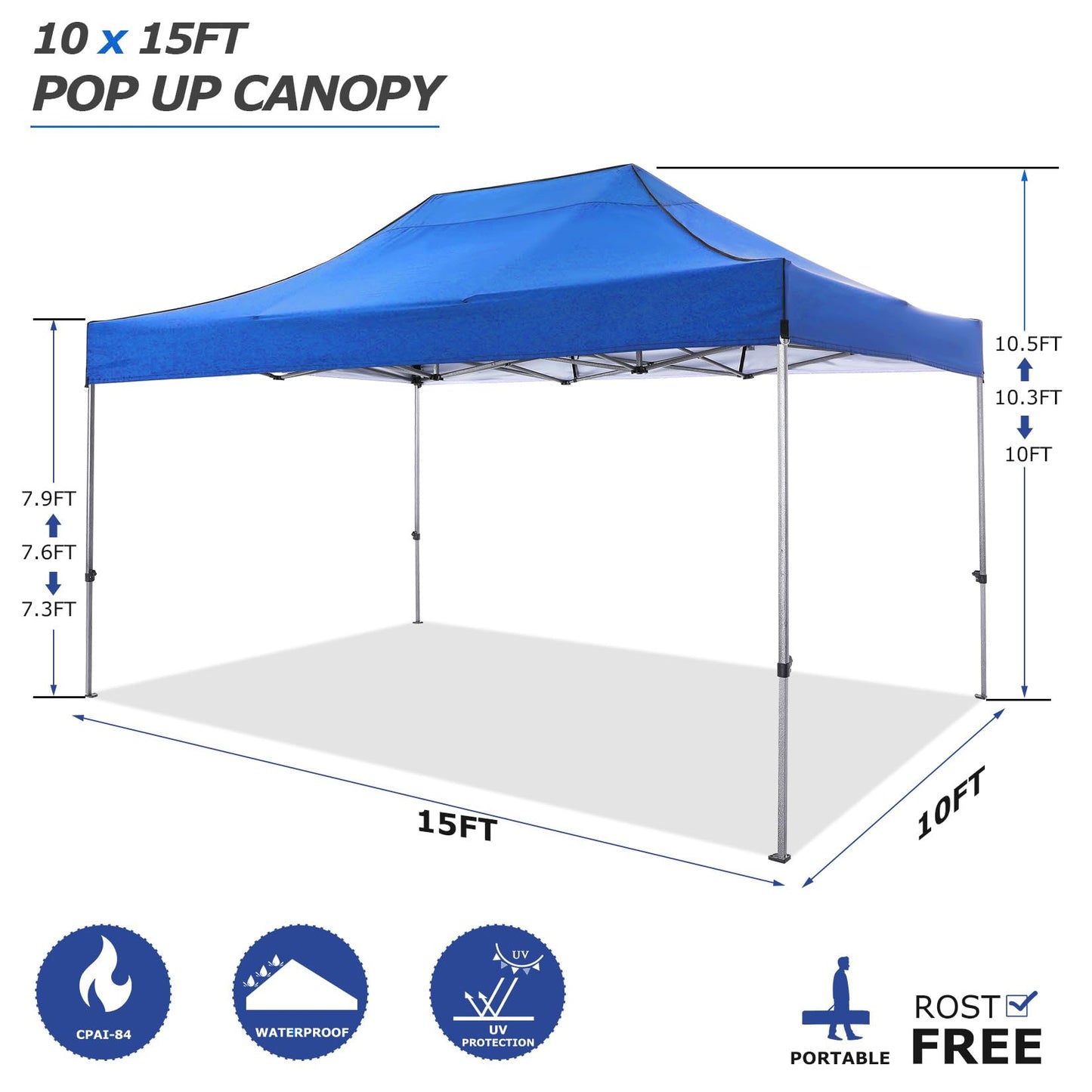 COBIZI 10x15 Pop up Canopy Gazebo 3.0, Easy up Heavy Duty Canopy with 4 Removable Sidewalls, High Stability, All Weather Sunshade 100% Waterproof Outdoor Canopy Tents with Carry Bag, Blue
