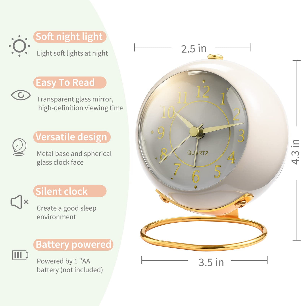 Tetino Analog Alarm Clocks,Retro Backlight Cute Simple Design Small Desk Clock with Night Light,Silent Non-Ticking,Battery Powered,for Kids,Bedroom,Travel,Kitchen,Bedside Desktop Decor.(Green)