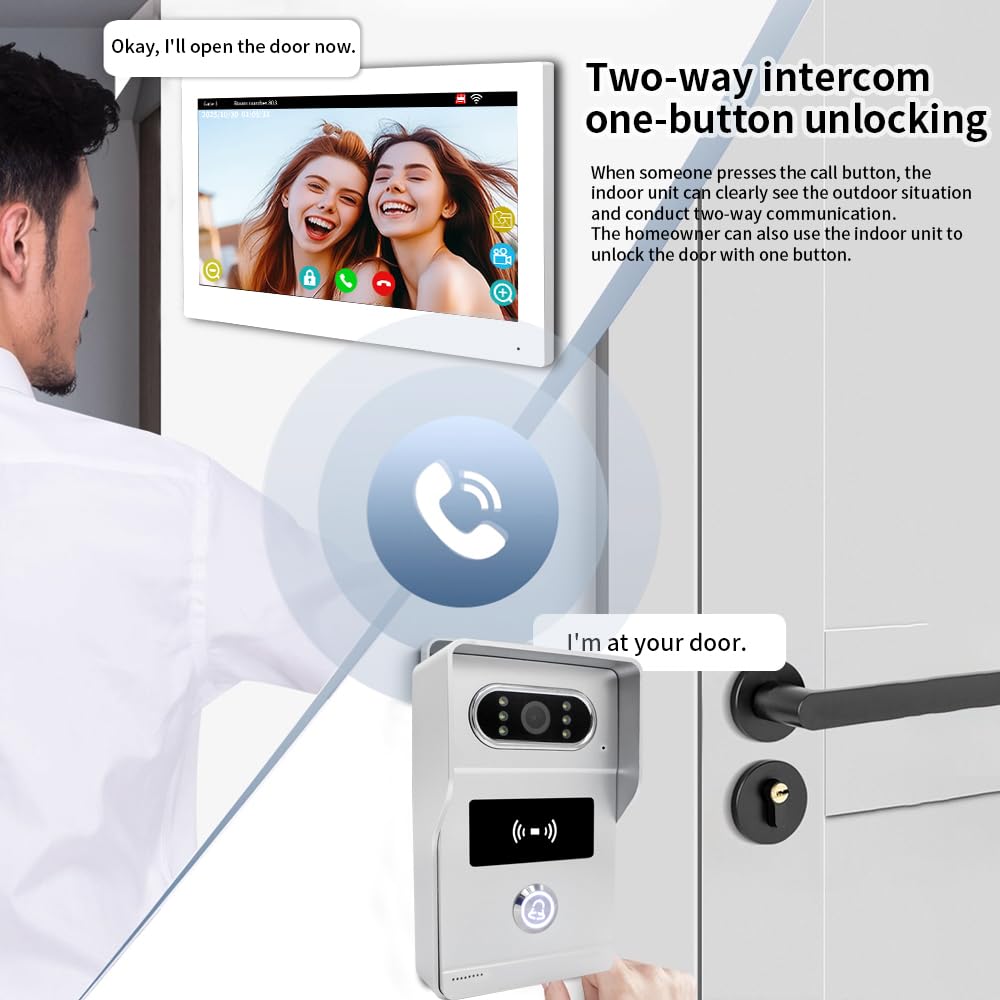 Wired IP Video Apartment Intercom System,1080P Camera and 7 inch Touch Monitor,Video Door Phone Kit Two-Way Audio Motion Detected with POE for Home,Tuya (2 Doorbell + 2 Monitor + 1 POE)