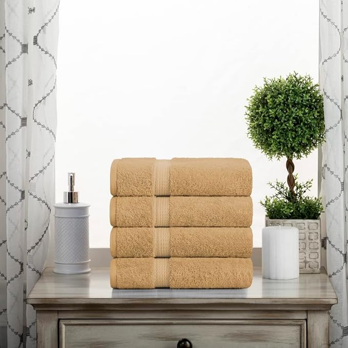 SUPERIOR Egyptian Cotton Pile Hand Towel Set of 4, Ultra Soft Luxury Towels