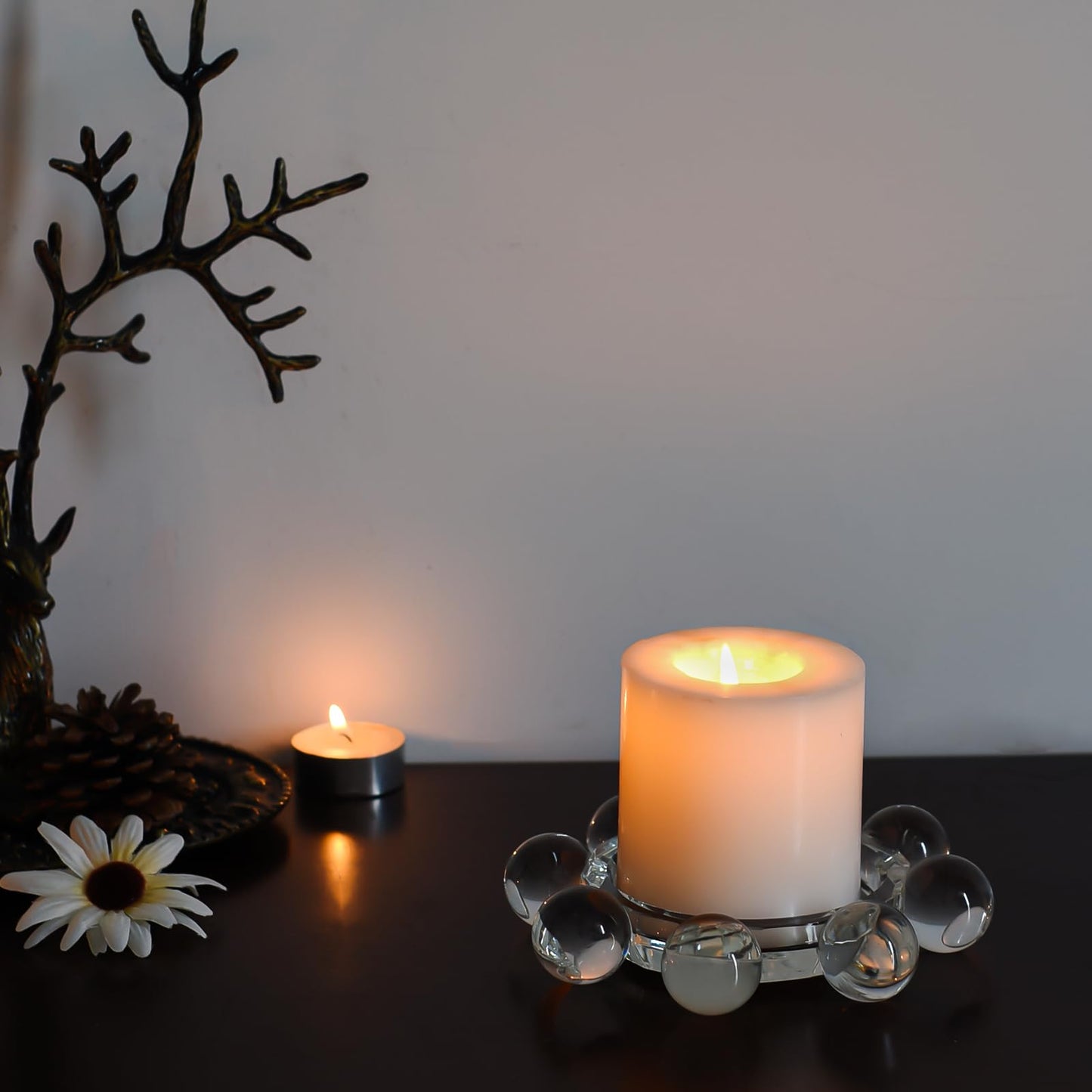 Marvala Crystal Bubble Candle Holder, Round Pillar Candlestick Plate Stand for Table Centerpieces, Candle Dish for Home Decor, Modern Decorative, Party, Wedding (Clear)