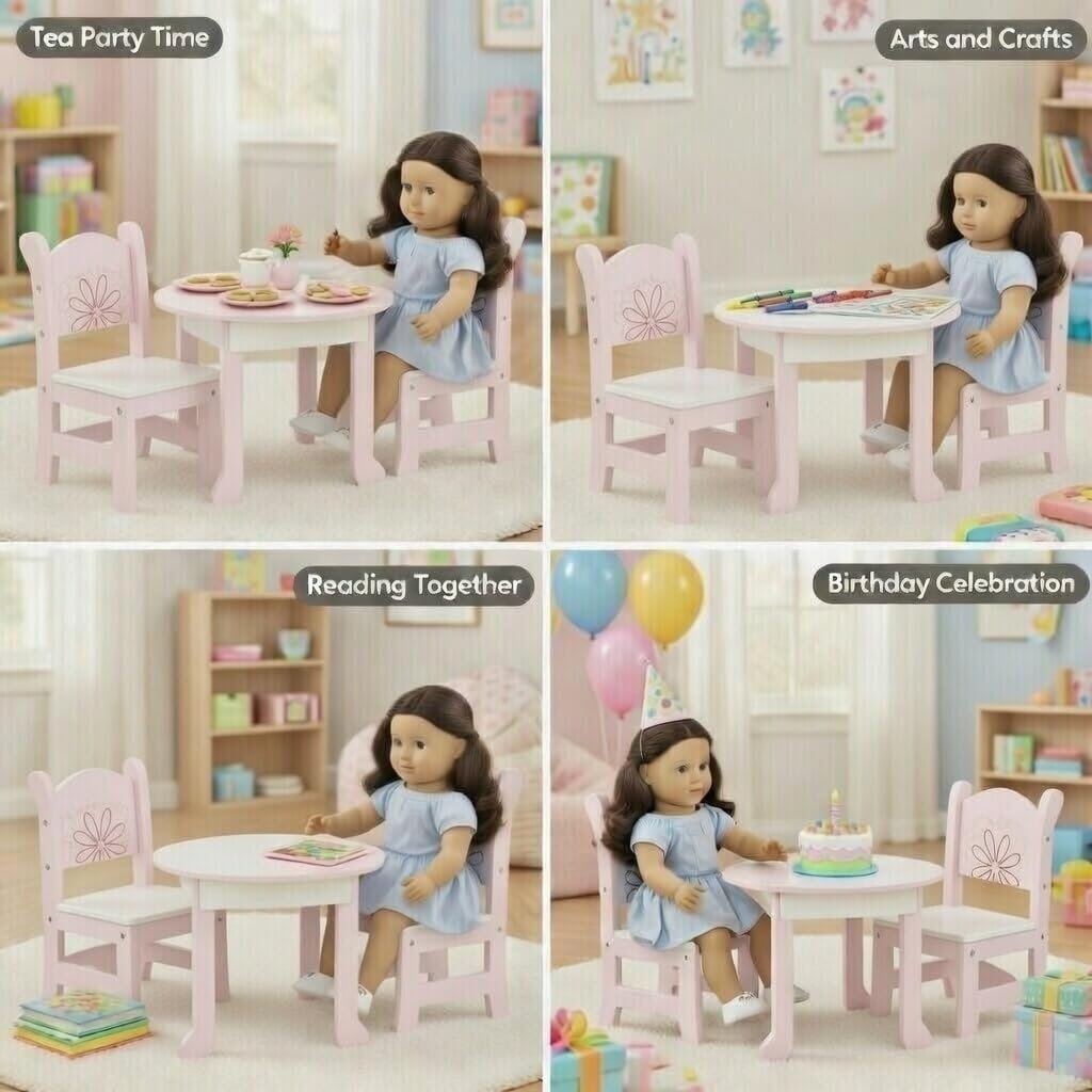 Emily Rose 18 Inch Doll Dining Table and 2 Chairs Set - Floral Collection