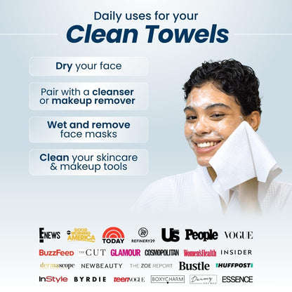 CLEAN SKIN CLUB Luxe Bamboo Box with Drawer & Towels XL, USDA Certified 100‪%‬ Biobased Dermatologist Approved Face Towel, Disposable Makeup Remover Dry Wipes, Facial Wash (Bamboo Container Drawer)