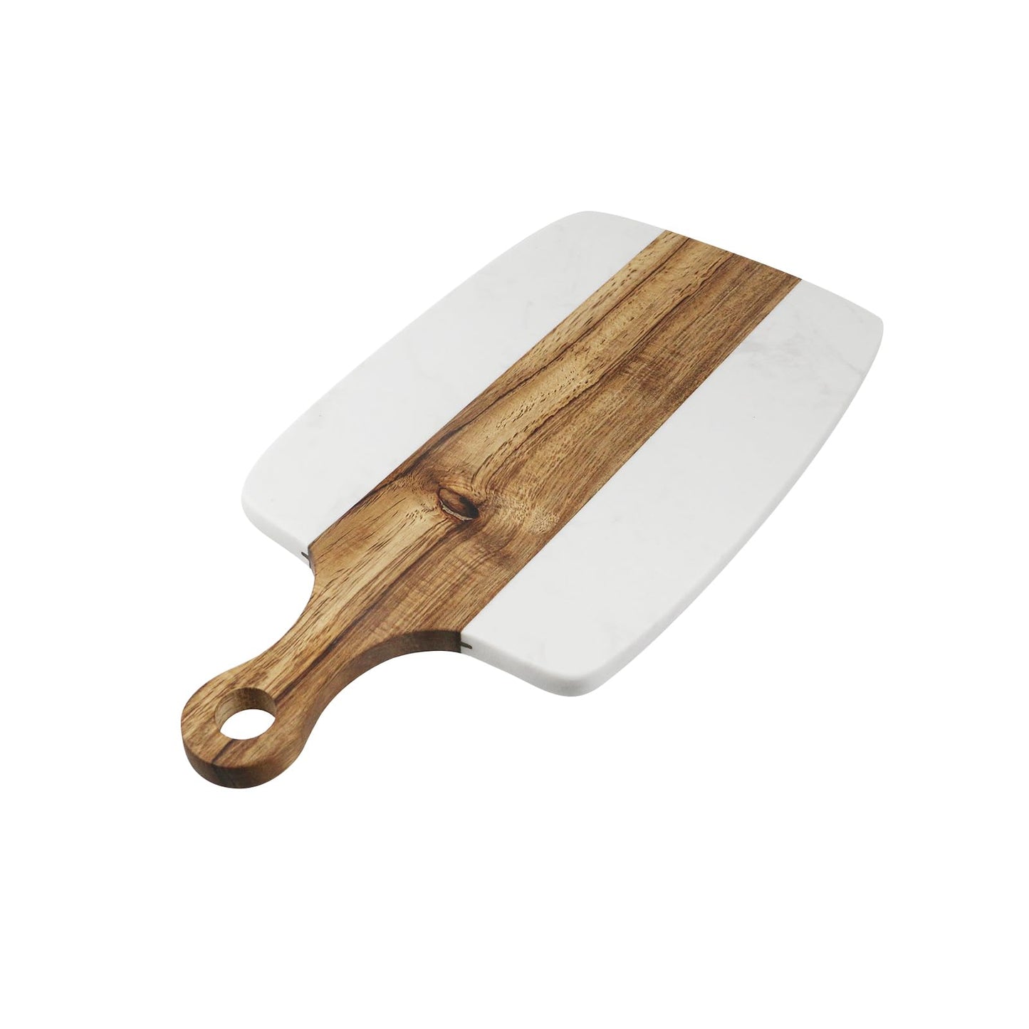 Nicerity Cutting Board with Marble and Natural Wood White Marble and Wood Charcuterie Board Cheese Board With Handle Serving （Type-3）
