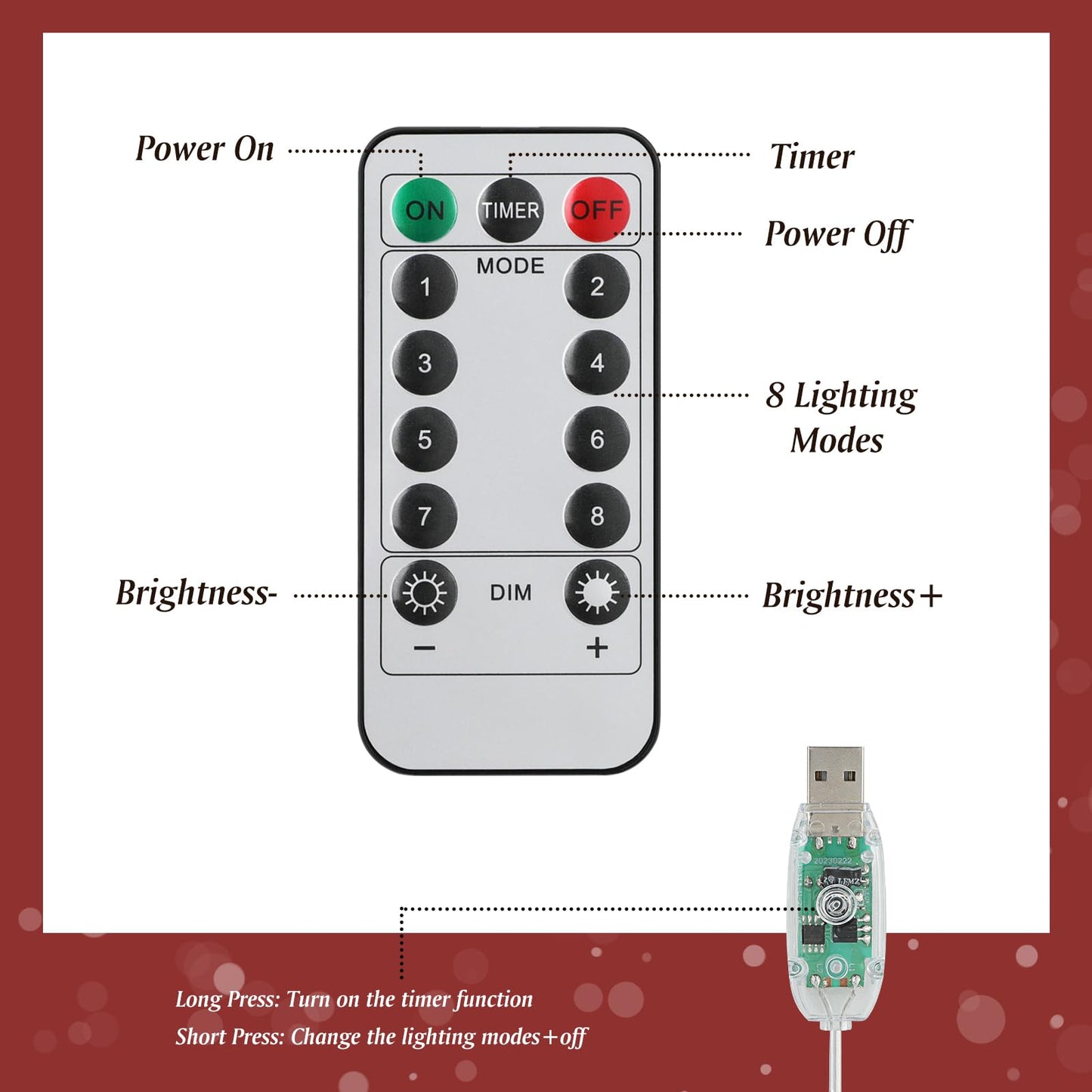 Roylvan Christmas Tree Topper with 8 Lighting Modes, Reindeer Tree Topper Light with 30 LEDs USB Powered Xmas Treetop Warm Light Tree Decoration Indoor Outdoor Home Decor, 3.3FT Cable