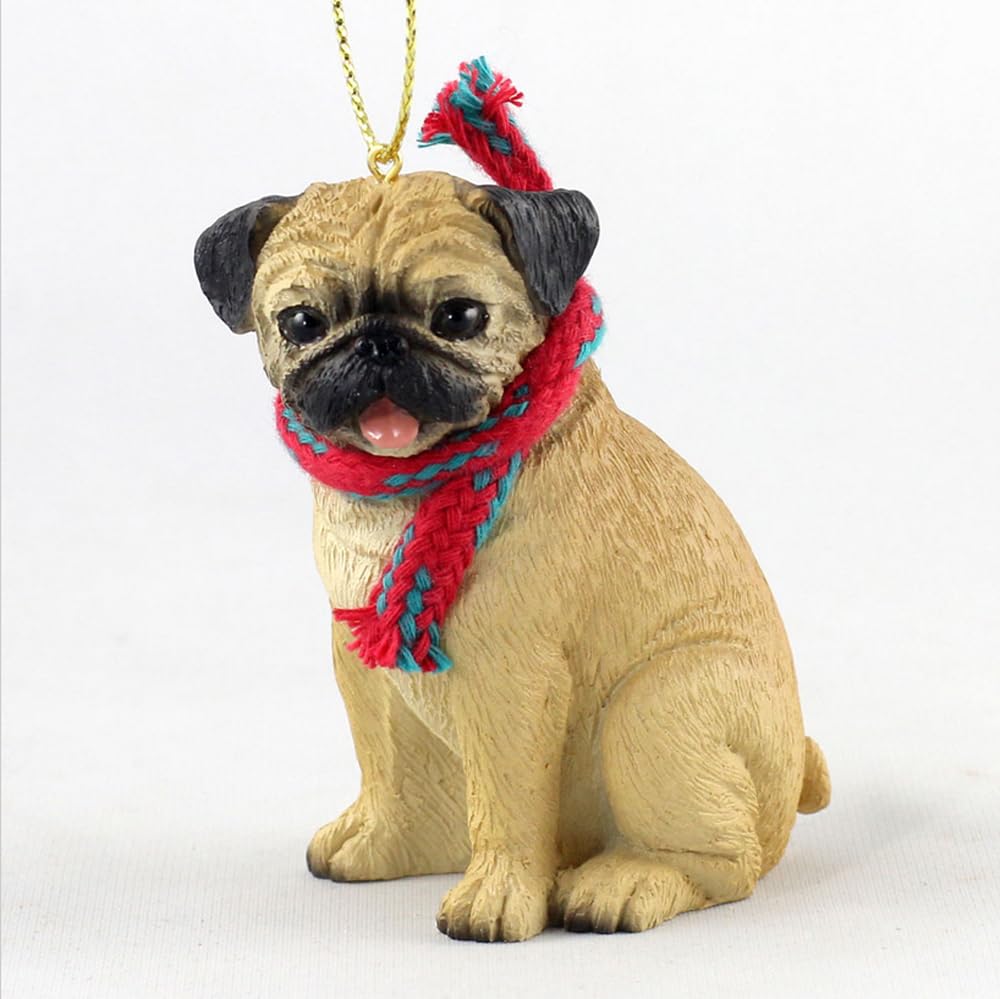 Pug (Fawn) with Scarf Christmas Ornament (Large 3 inch version) Dog