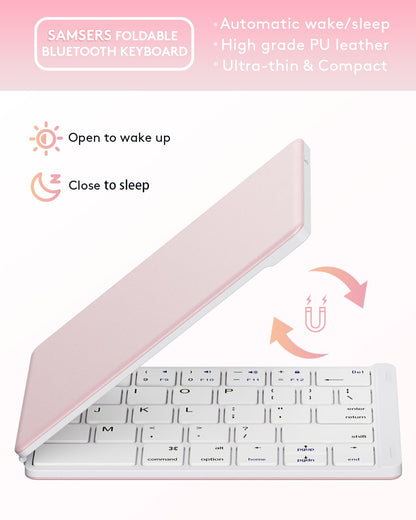 Samsers Foldable Bluetooth Keyboard - Portable Wireless Keyboard with Stand Holder, Rechargeable Full Size Ultra Slim Folding, Compatible iOS Android Windows Smartphone Tablet and Laptop - Black