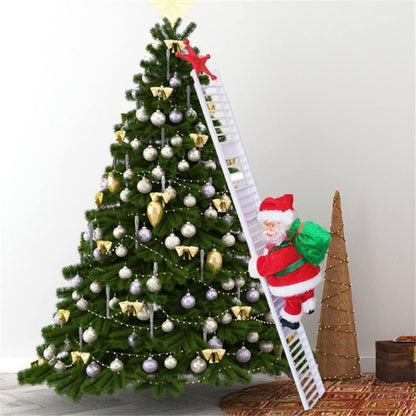 Climbing Santa Ladder Electric Santa Claus Climbing Ladder Up and Down Creative Plush Santa Claus Figure with Bag Musical Moving Santa Indoor Xmas Tree Hanging Ornaments for Party Home Decor