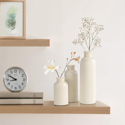Small Beige Ceramic Vase Set of 3, Boho Modern Beige Flower Vase Room Decor, Farmhouse Decor, Vases for Your Kitchen, Bathroom, Bedroom, Living Room, Office&Shelf Centerpiece Table Decorations