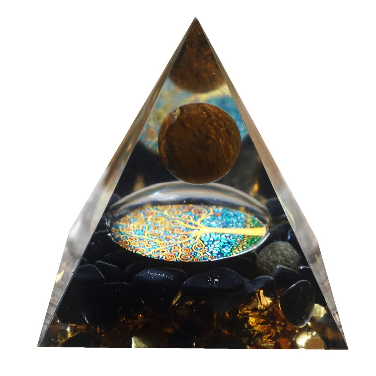 Besorgone Orgonite Pyramid for Positive Energy Chakra Orgone with Crystal Healing Stones Attract Wealth Wisdom Meditation Gift (Tiger Eye - Obsidian)