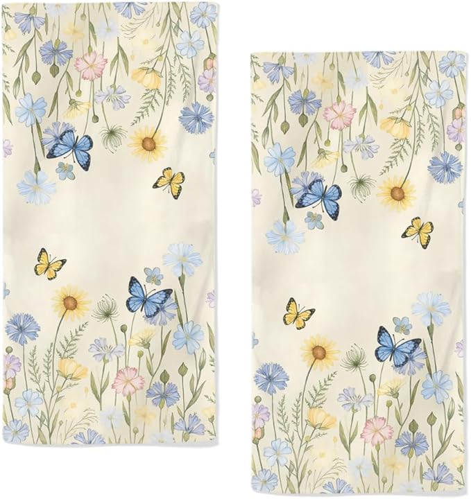 Watercolor Floral Hand Towels, 2 Packs 28.7X 13.7 Inch Spring Summer Bathroom