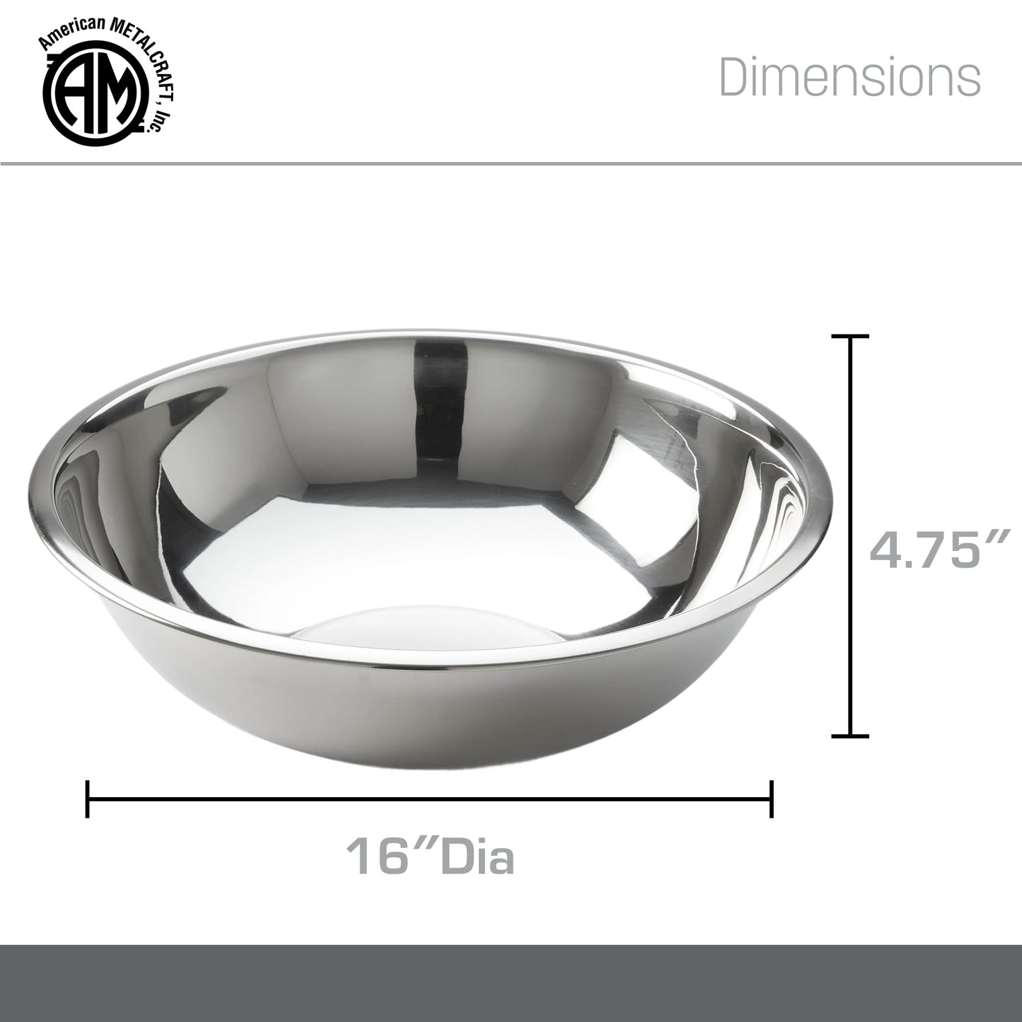 American Metalcraft 16" Stainless Steel Mixing Bowl - 13-Quart Durable Metal Bowls for Mixing, Large Stainless Steel Bowl