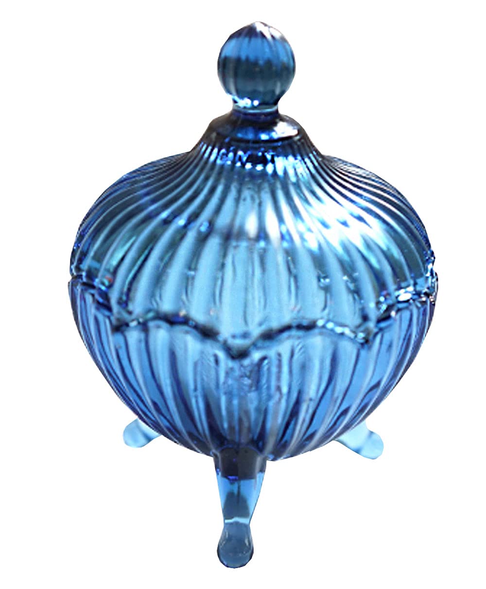 RockTrend Retro Crystal Blue Glass Candy Jar with Lid Food Storage Jar Sugar Bowl Decorative Jar
