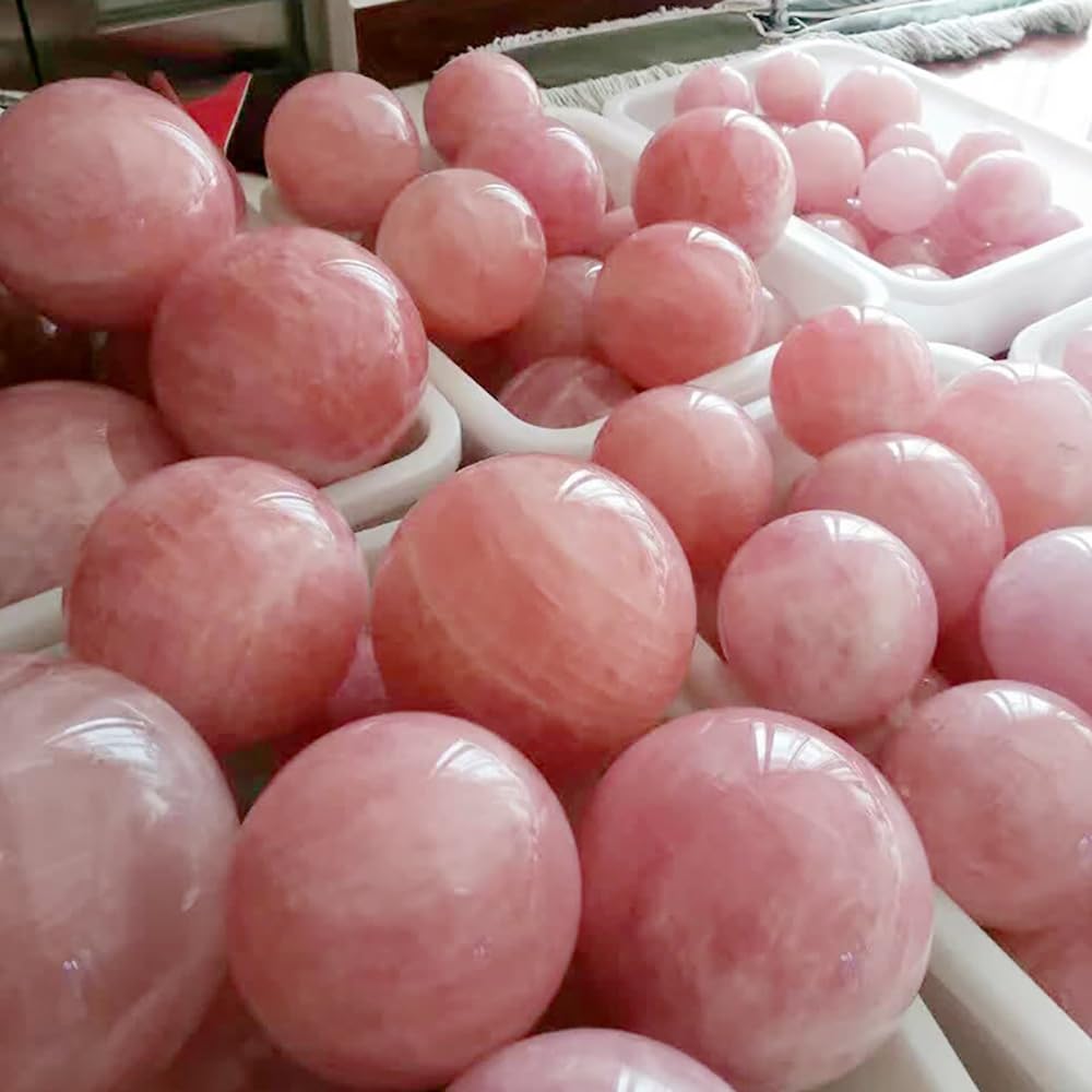 1.97-2.36inch/5-6cm Natural Rose Quartz Crystal Ball with Stand, Polished Pink Quartz Divination Sphere, Reiki Healing Gemstone Ball, Home Desktop Decorative Ornament, Crystal Craft Gift