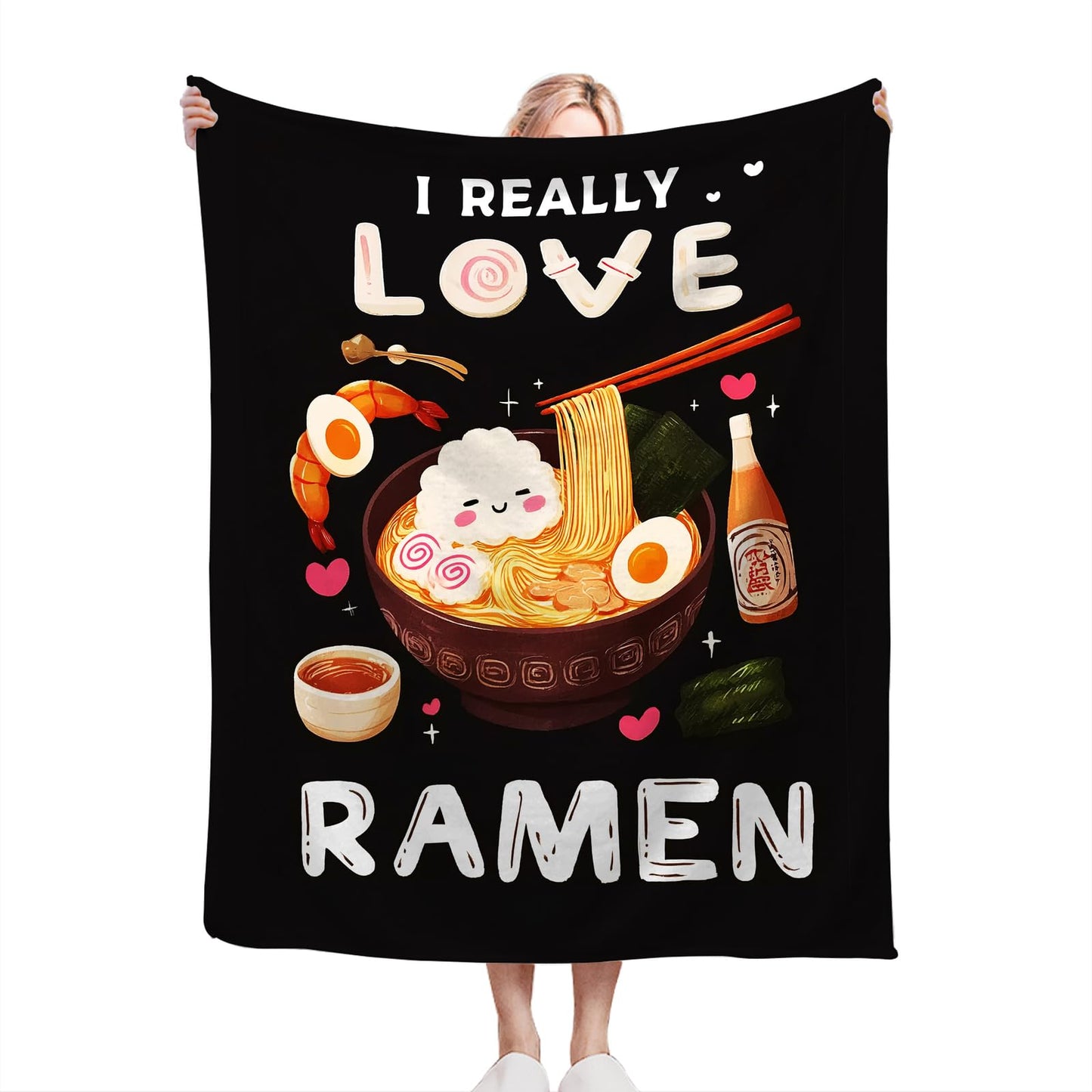 Ramen Blanket Soft Fuzzy Fleece Ramen Noodle Food Throw Blankets Decor Cozy Warm Plush Flannel Foodie Blanket Gifts for Boys Girls Men Women Home Chair Sofa Couch Bed 50"X40"
