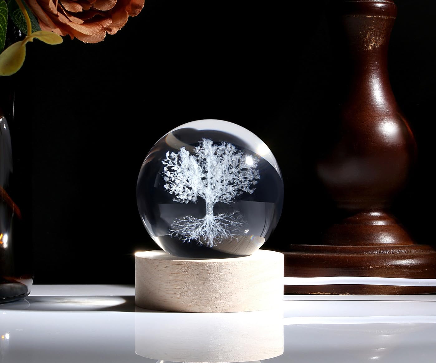 MAIBAOTA 3D Tree of Life Decor 2.4 Inches Crystal Ball Crystal Tree of Life Meditation Spiritual Gifts for Women Glass Figurines Sphere