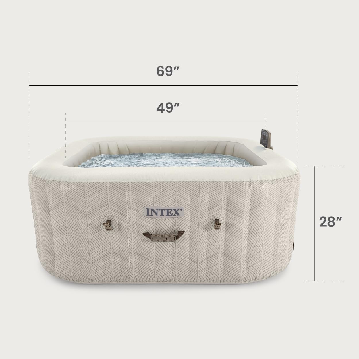 INTEX 28445EH 4 Person PureSpa Chevron Deluxe Outdoor Inflatable Portable Hot Tub, Includes Energy Efficient Spa Cover, Spa Control App, Saltwater System Ready, 69" x 69" x 28"