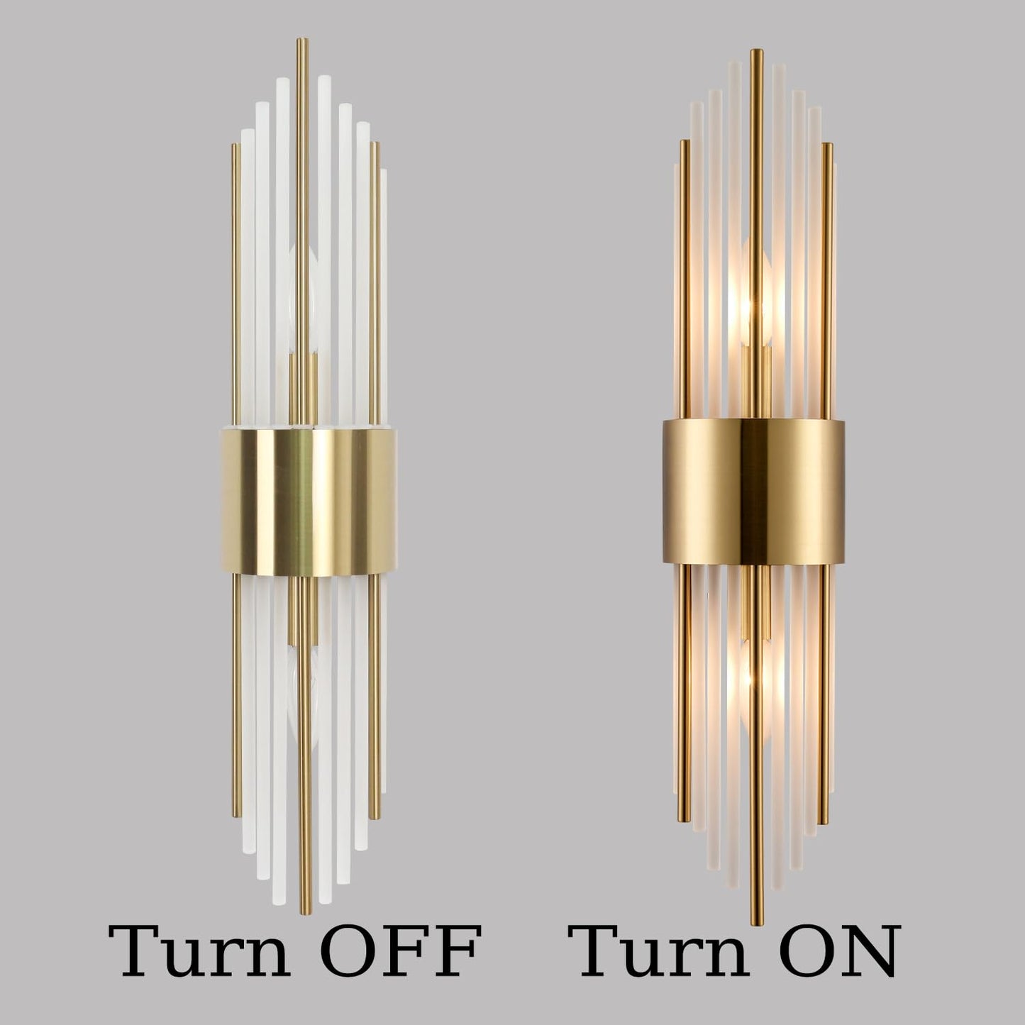 SHAWNKEY 2-Light Modern Crystal Wall Sconces Titanium Gold Vanity Wall Light with Frosted Glass Luxury Set of 2 Wall Light Fixtures for Bedroom Living Room Dining Room Vanity Mirror Light
