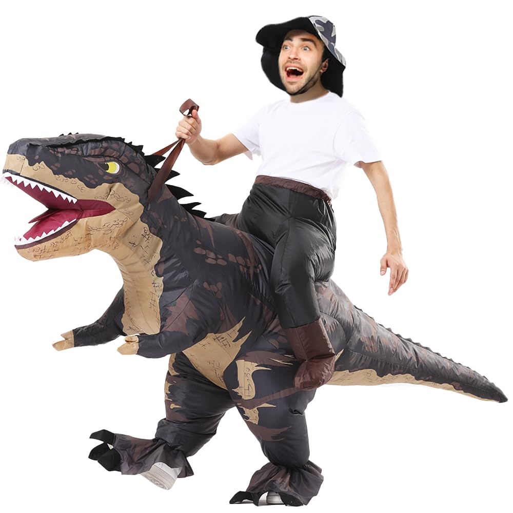 Inflatable Dinosaur Costumes Adult Size T-REX Ride on Halloween Costume Funny Dino Blow up Costume (Black)