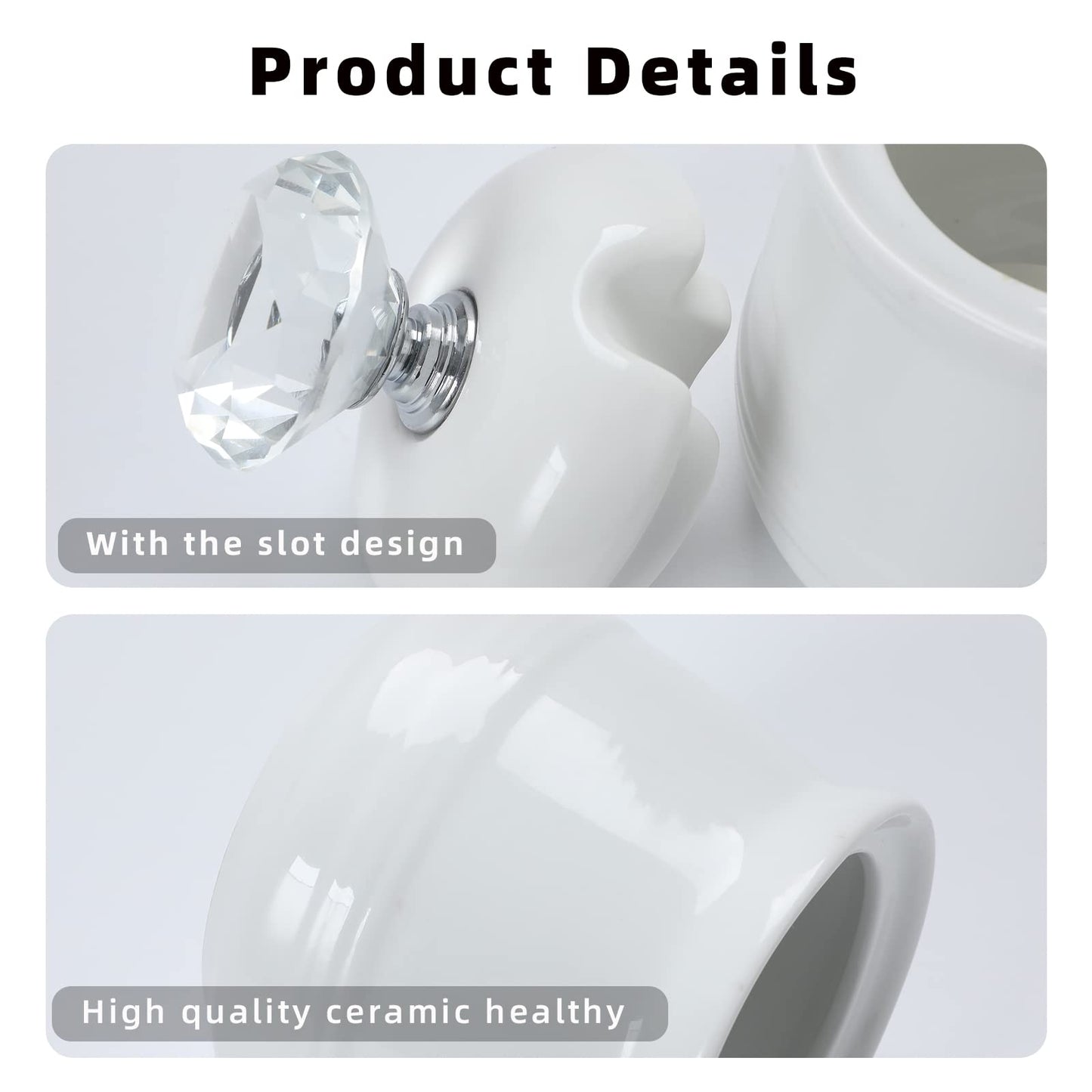 ONTUBE Ceramics Sugar Bowl with Crystal Lid and Spoon 12oz, Silver