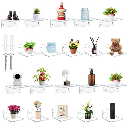 Juexica Small Acrylic Floating Shelves for Wall Adhesive Wall Mounted Shelves for Bathroom, Bedroom, Living Room, Office (White,20 Pcs)