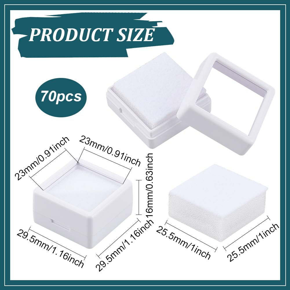BENECREAT 70pcs White Gemstone Display Box, Plastic Transparent Bare Stone Box Square Gem Box 1.2x0.63 Inch for Gemstone, Jewelry, Crystal Diamond Accessories Display