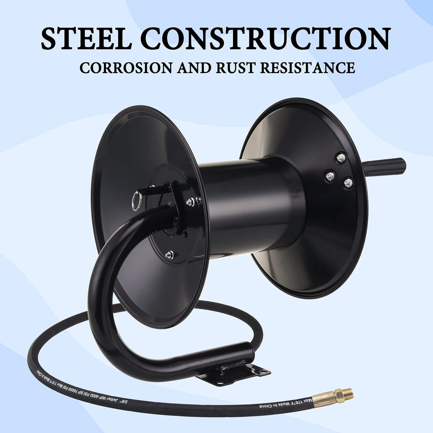 M MINGLE High Pressure Washer Hose Reel 150ft, Heavy Duty Steel Hose Reel, Manual Crank Power Washer Hose Reel with 3/8" Pressure Wash Hose, Swivel Arm and Mounting Bracket, 4000 PSI