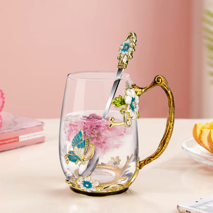 OEAGO Gifts for Mom Women Valentines Day Gifts for Her Glass Coffee Enamels Mug Best Birthday Valentine's for Girlfriend Wife Mothers Day from Daughter Son Tea Cup Stocking Stuffers Christmas