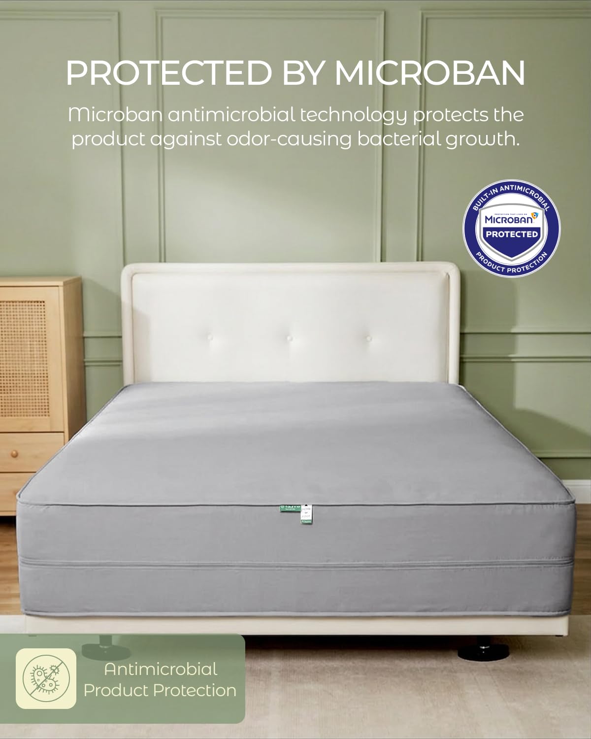 FAUNNA 100% Cotton Mattress Encasement, Bed Bug and Dust Mite Proof Mattress Protector Hypoallergenic & Antibacterial Protection, Noiseless Zippered Six-Sided Mattress Cover Gray (Queen 12" Deep)