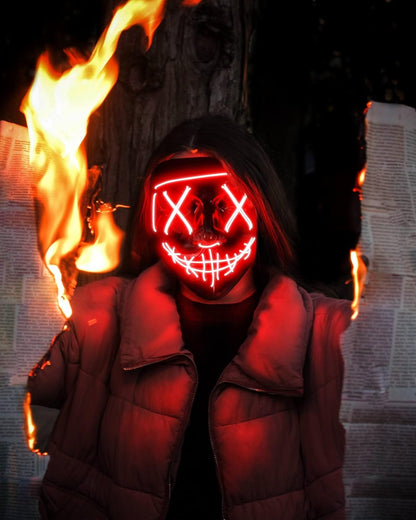 AnanBros Scary LED Halloween Mask, Light up Mask Cosplay, LED Rave Face Mask Costume 3 Lighting Modes, Halloween Face Masks for Men Women Kids - Red