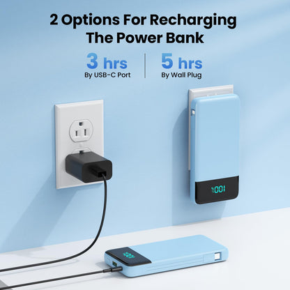 Portable Charger for iPhone with Built in Cables and Wall Plug,Upgraded 13800mAh Fast Charging USB C Power Bank,4 Outputs Travel Essential Battery Pack Compatible with iPhone 15/14/13,Samsung-Purple