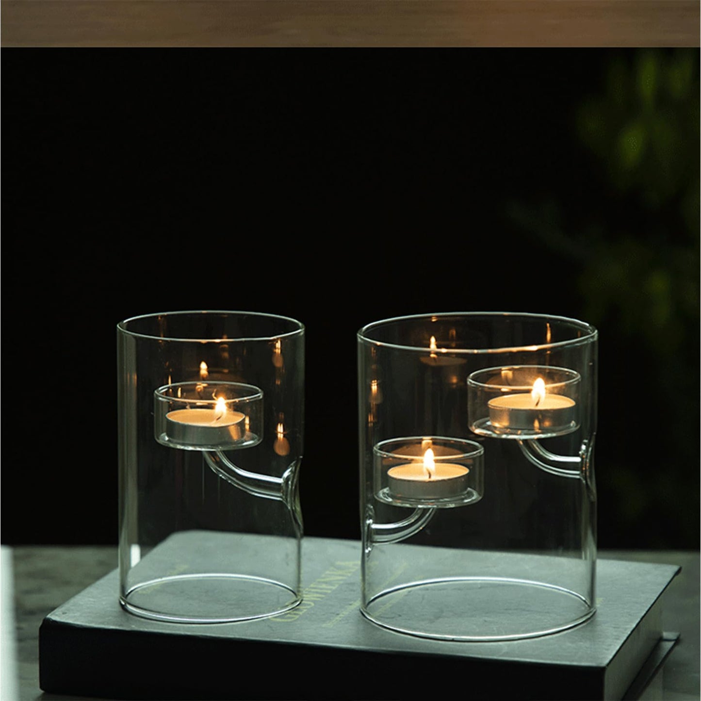 Windproof Cylindrical Glass Tiered Tealight Holder Elegant Wedding Parties Decors Table Centerpieces Accessories Clear Glass Pillar Stand