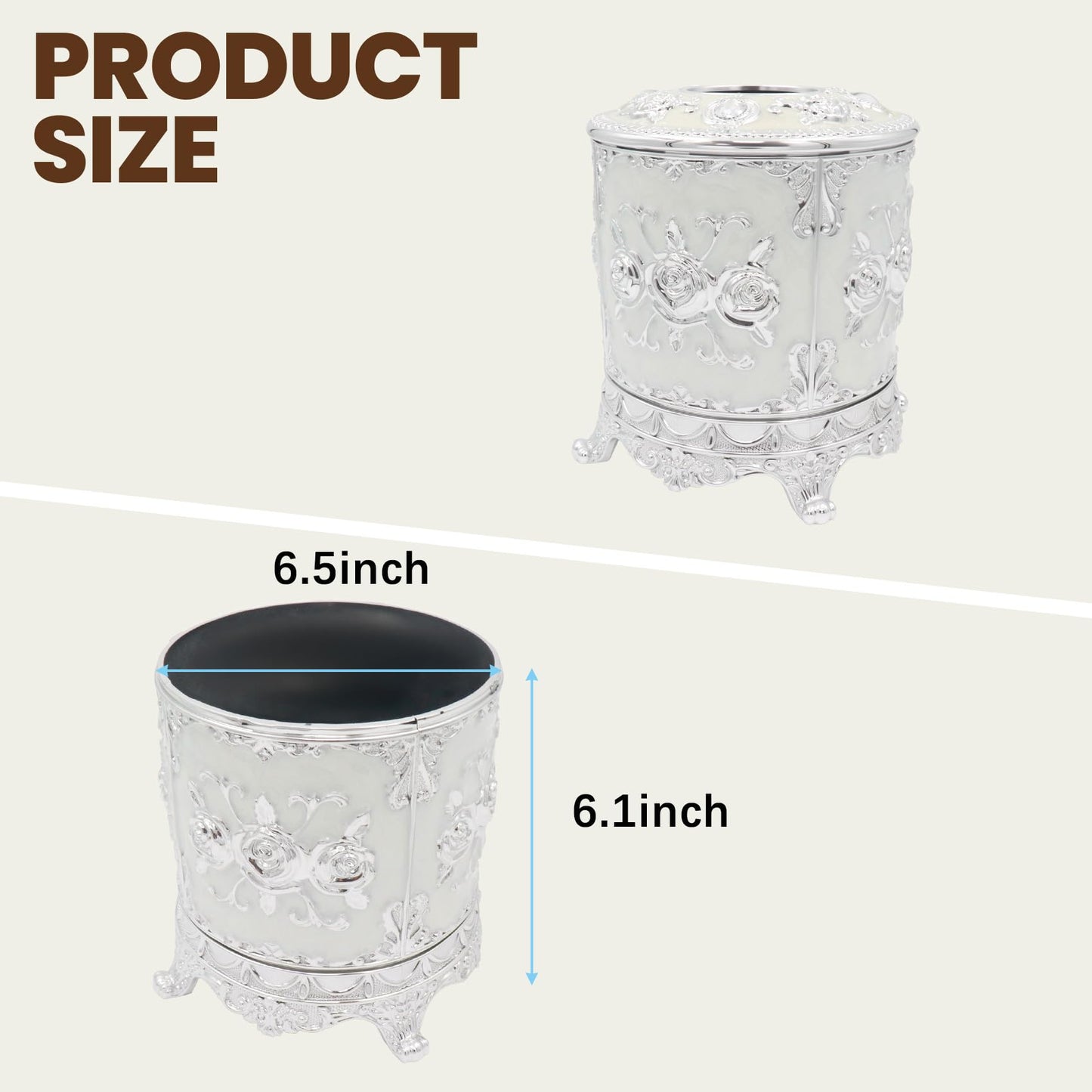 Geesatis Tissue Box Cover, Cylindrical Tissue Box Holder, Napkin Facial Tissues Holder for Bathroom Toilet Bedroom Living Room Table Desk Office Dresser, 1Pcs Silver 6.5''x6.1''