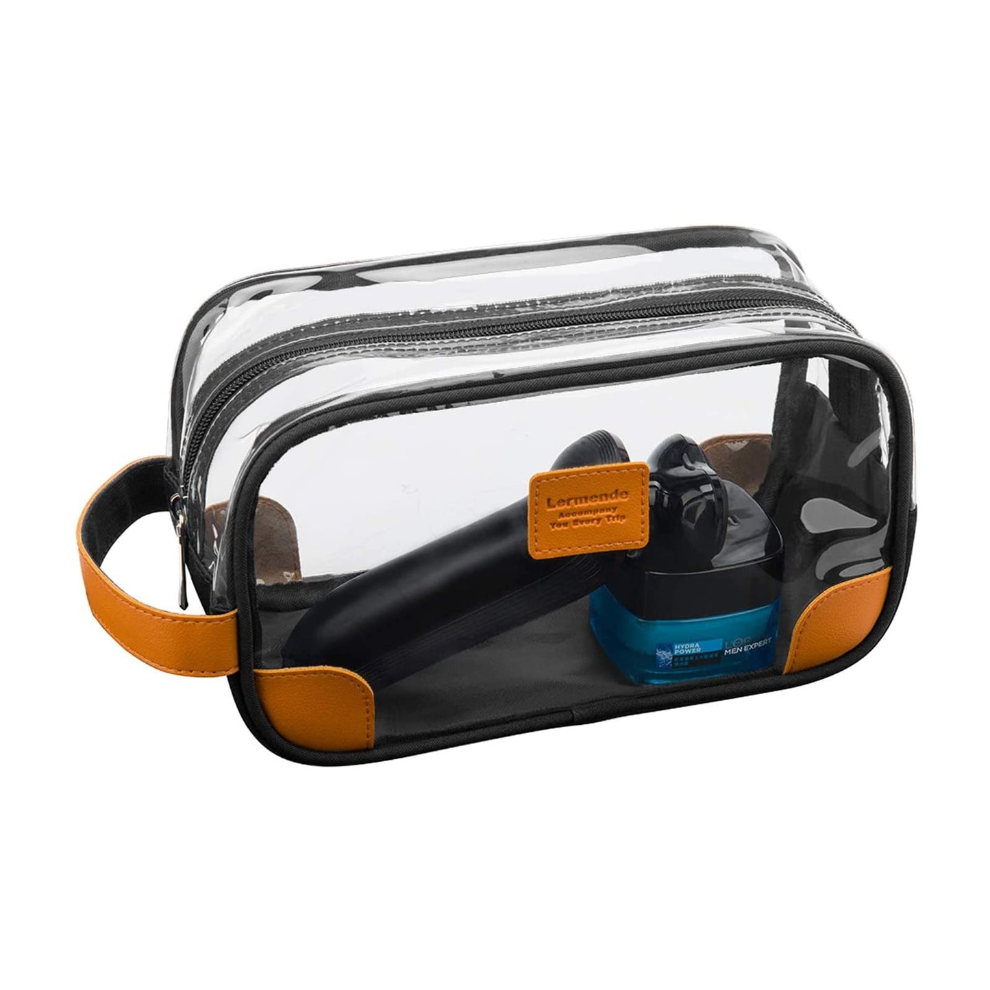 Lermende Clear Toiletry Bag for Traveling, Large Toiletry Bag for Men. Hanging Dopp Kit/Travel kit/Clear Mens Bag/Unisex Bathroom Travel Bag for Mens(Black)