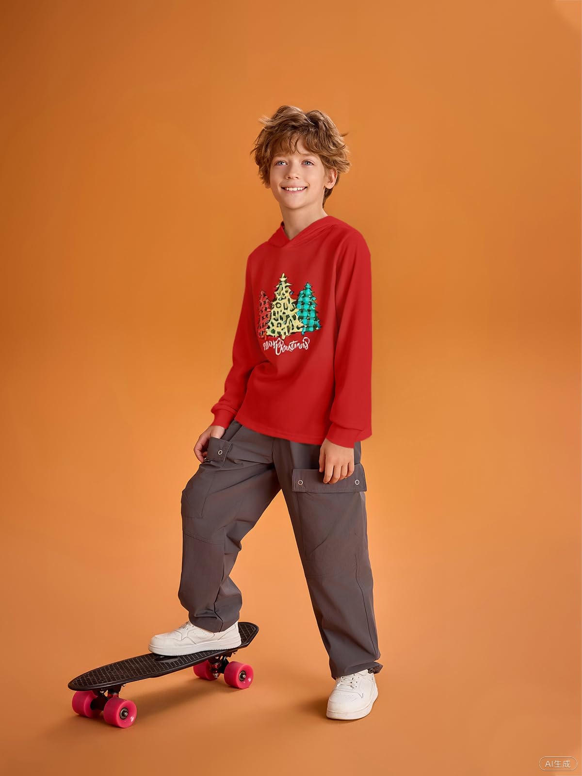 Haloumoning Boys Fashion Christmas Hoodies Kids Long Sleeve Hooded Sweatshirts 5-14 Years