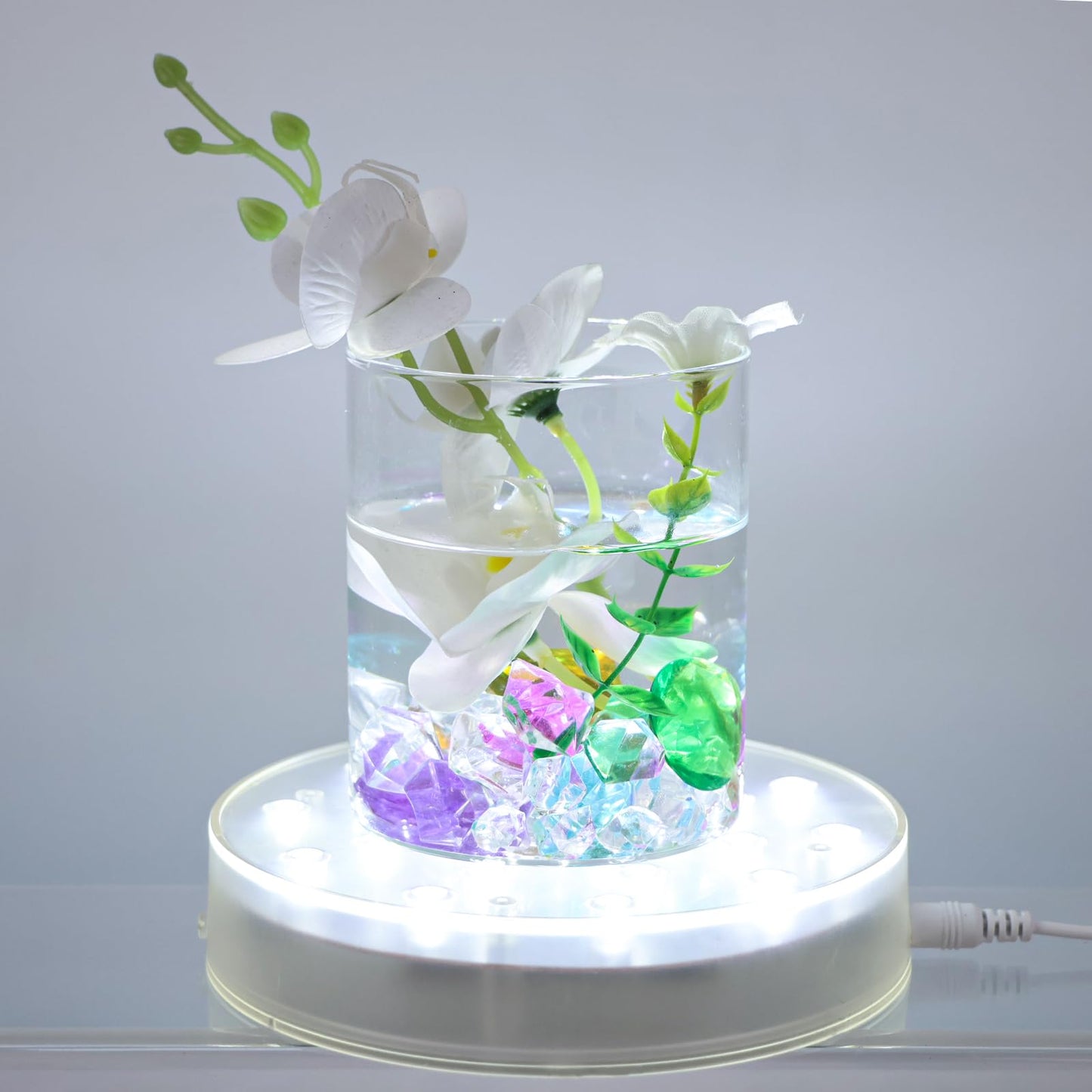 LARDUX Led Light Base - 6 Inch Round Display Pedestal Light Stand Plate Flat for 3D Crystal Cube Glass Art Acrylic Statues - USB Charge or Battery Powered
